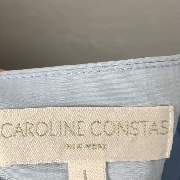 Caroline Constas Blouse Shirt Blue Tatiana Asymmetric Ruffled Cotton Size Large - Picture 7 of 13